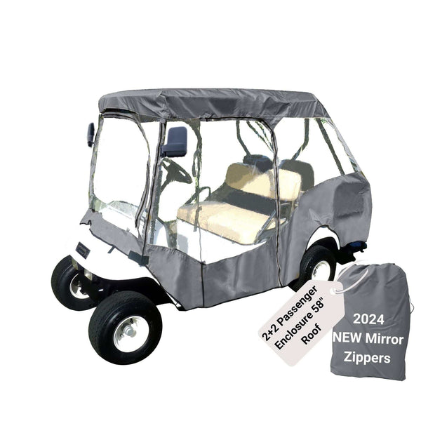 2+2 Passenger Golf Cart Driving Enclosure Cover (4 Passenger Short Roof 58") Grey
