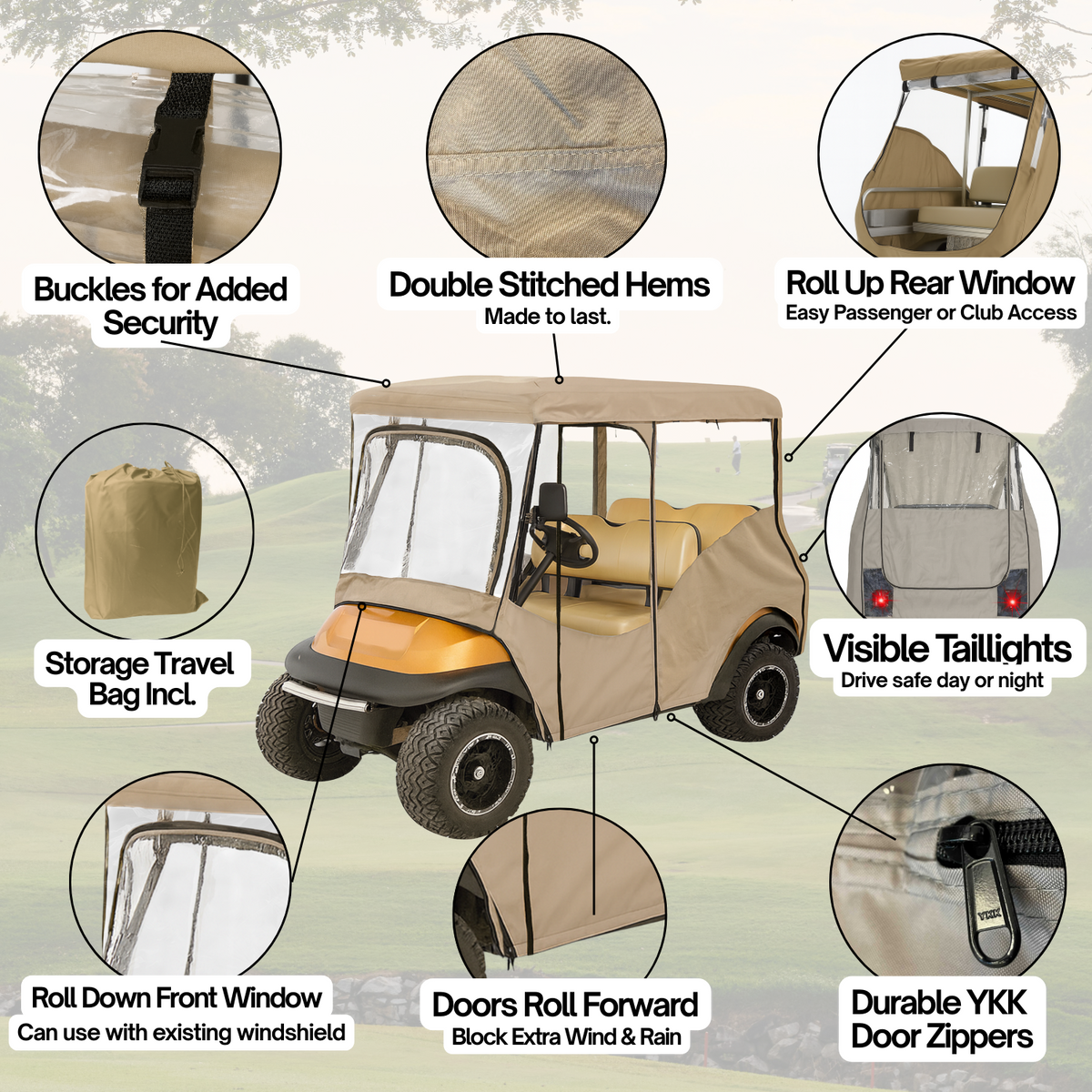 golf cart rear bag rain cover 4 Seater Enclosure for 80 Inch Long Roof – Taupe and Wi Rainproof pocket lets you Frog Products Big Single burton Length:7'11