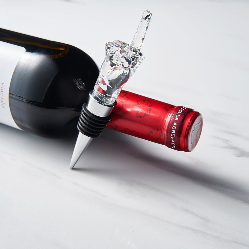 Unique Wine Bottle Stopper - Funny Wine Cork Beverage Bottle Sealer, Middle Finger Shaped Gag Gift For Wine Connoisseur & Lover, Reusable Glass Sealing Plug, Silicone Bottle Cap For Him, Her