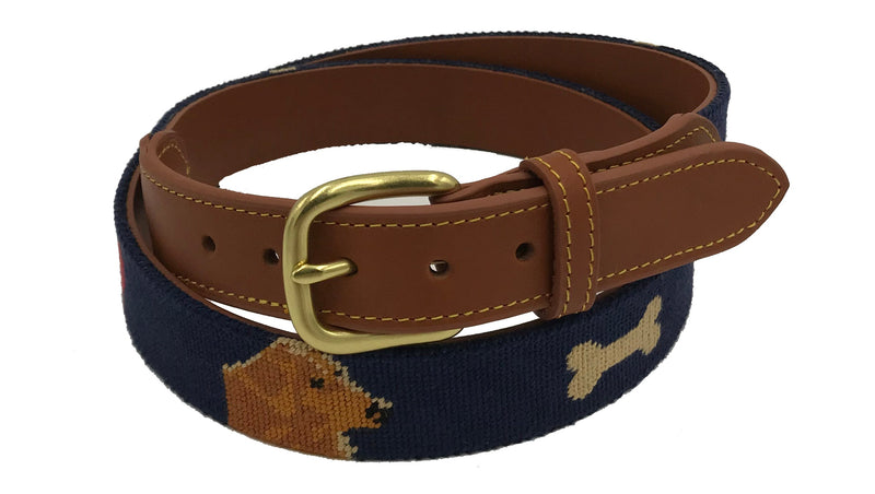 Golden Dog Hand-stitched Needlepoint Belt - Kids by Charleston Belt
