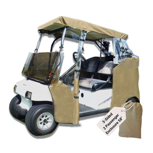 2 Passenger 3 Sides Golf Cart Driving Enclosure Cover Open Front Taupe