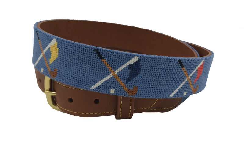 Golf Clubs and Flags Crossed Needlepoint Belt by Charleston Belt