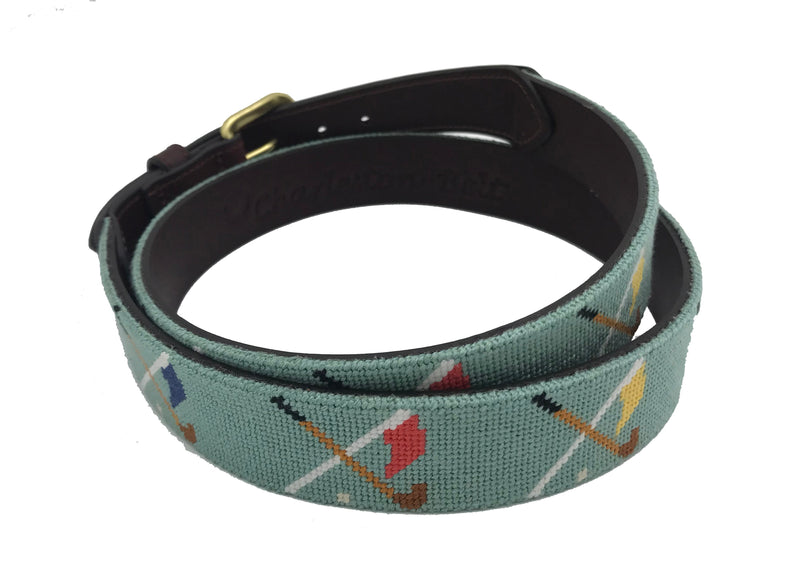 Golf Clubs and Flags Crossed Needlepoint Belt by Charleston Belt