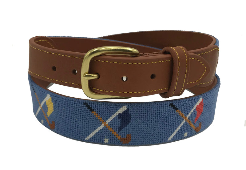 Golf Clubs and Flags Crossed Needlepoint Belt by Charleston Belt