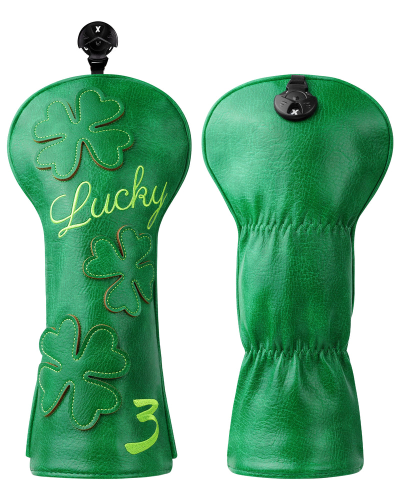 Green Lucky Four Leaf Clover Embroidered 3 Wood Headcover