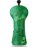 Green Lucky Four Leaf Clover Embroidered 3 Wood Headcover