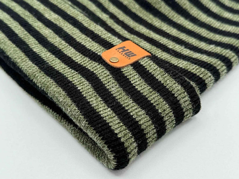 HAAKWEAR Classic RORO Cuffed Beanie / Hat - Black / Green, Made in USA