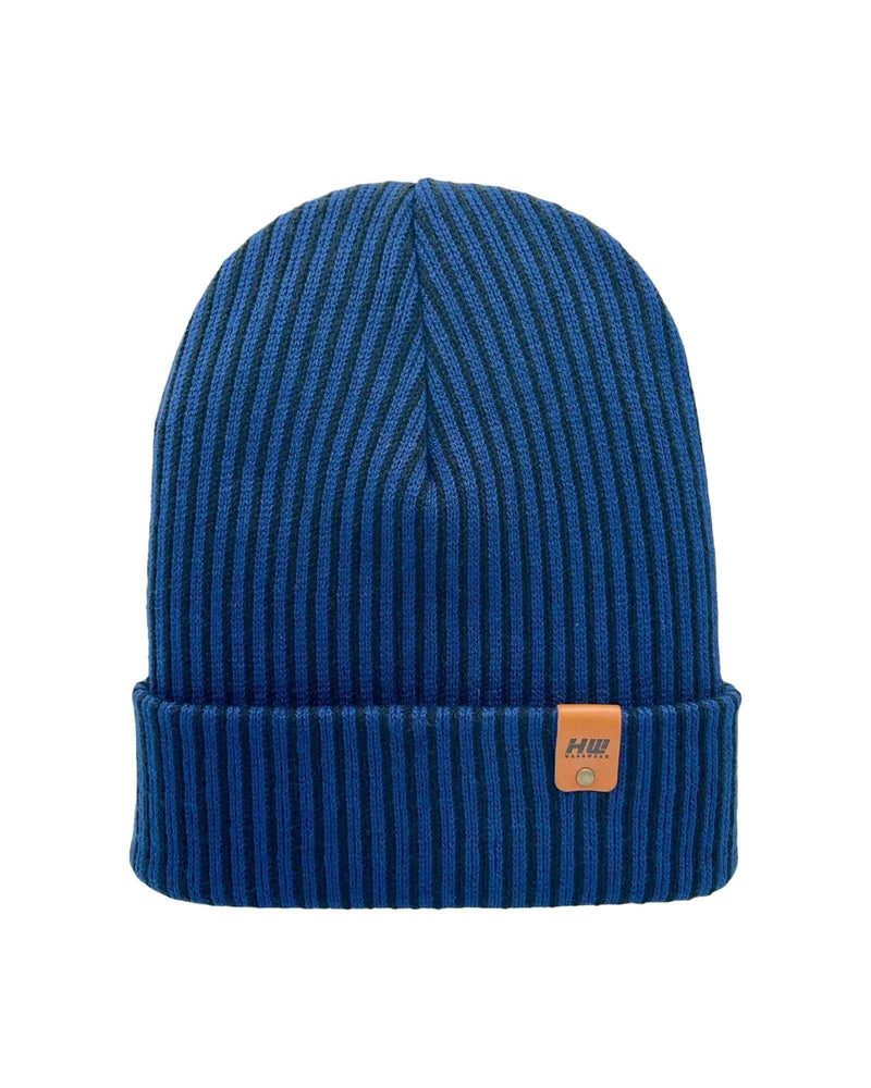 HAAKWEAR Cuffed Wide Ribbed Striped Beanie / Hat, Black / Blue, Limited Edition - Made in USA