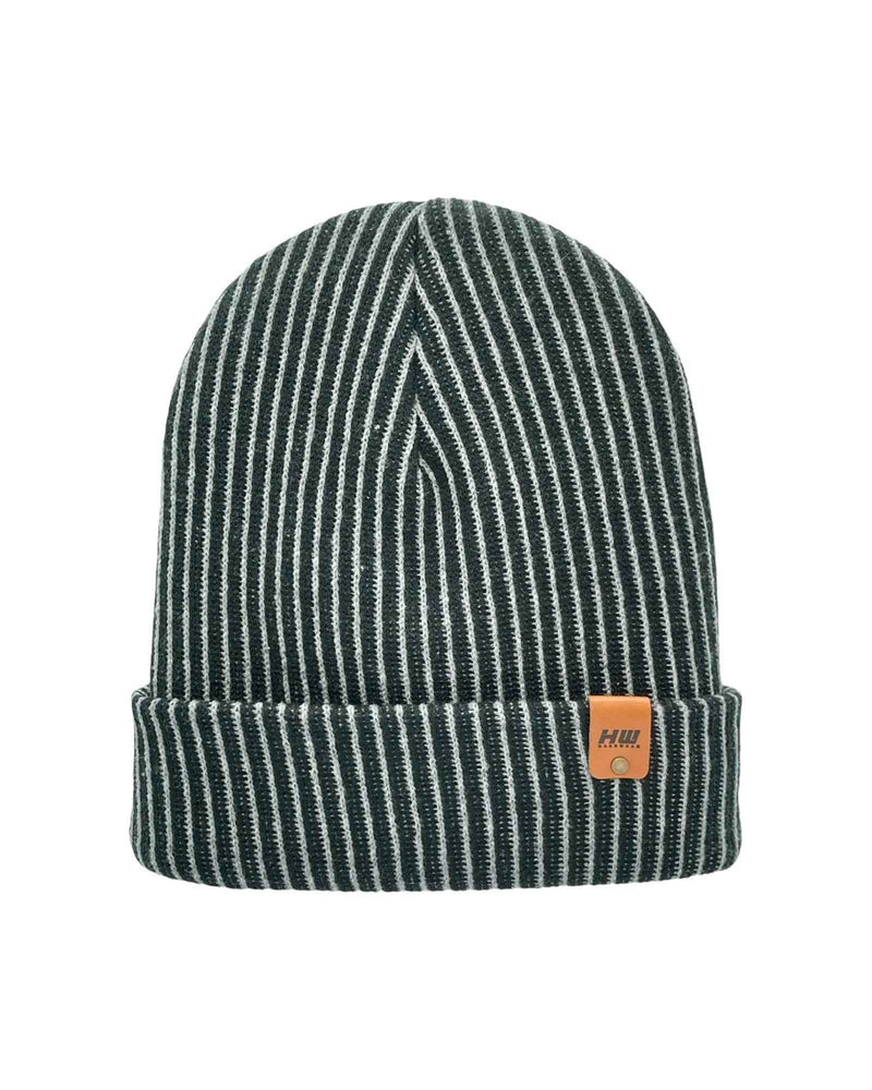 HAAKWEAR Cuffed Wide Ribbed Striped Beanie / Hat, Black / Gray, Limited Edition - Made in USA