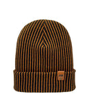 HAAKWEAR Cuffed Wide Ribbed Striped Beanie / Hat, Black / Orange, Limited Edition - Made in USA