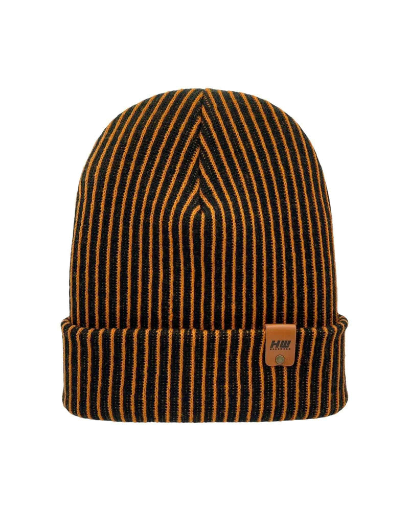 HAAKWEAR Cuffed Wide Ribbed Striped Beanie / Hat, Black / Orange, Limited Edition - Made in USA