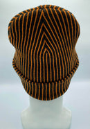 HAAKWEAR Cuffed Wide Ribbed Striped Beanie / Hat, Black / Orange, Limited Edition - Made in USA