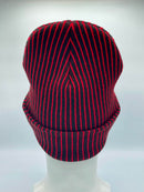 HAAKWEAR Cuffed Wide Ribbed Striped Beanie / Hat, Black / Red, Limited Edition - Made in USA