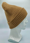 HAAKWEAR Cuffed Wide Ribbed Striped Beanie / Hat, Brown / Beige, Limited Edition - Made in USA