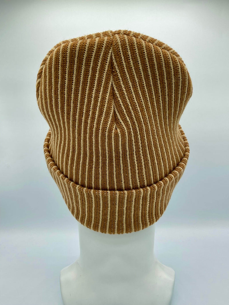 HAAKWEAR Cuffed Wide Ribbed Striped Beanie / Hat, Brown / Beige, Limited Edition - Made in USA