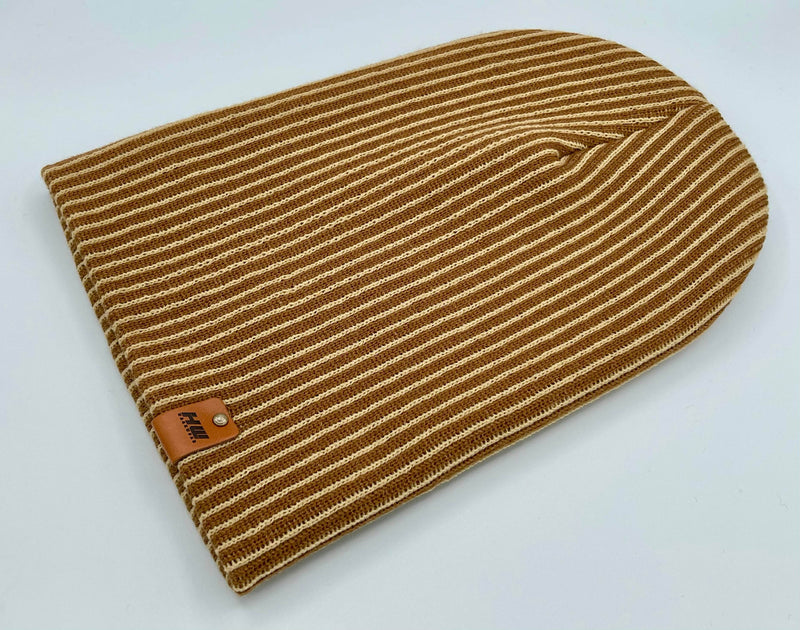 HAAKWEAR Cuffed Wide Ribbed Striped Beanie / Hat, Brown / Beige, Limited Edition - Made in USA