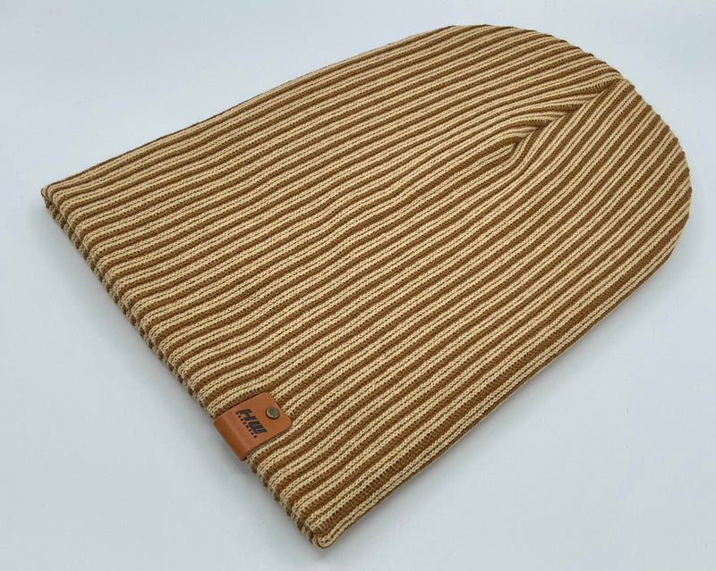 HAAKWEAR Cuffed Wide Ribbed Striped Beanie / Hat, Brown / Beige, Limited Edition - Made in USA