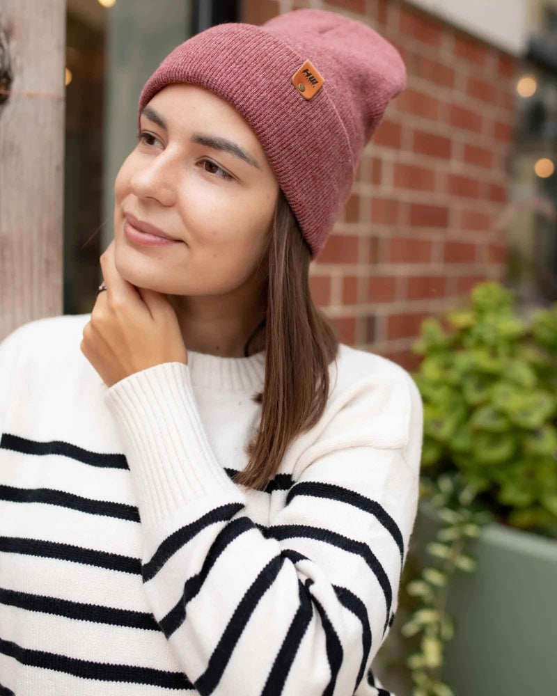 HAAKWEAR Knit Beanie - Cuffed Classic Hat in Rusty Burgundy, Made in USA