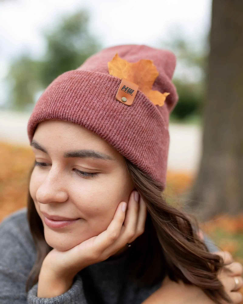 HAAKWEAR Knit Beanie - Cuffed Classic Hat in Rusty Burgundy, Made in USA