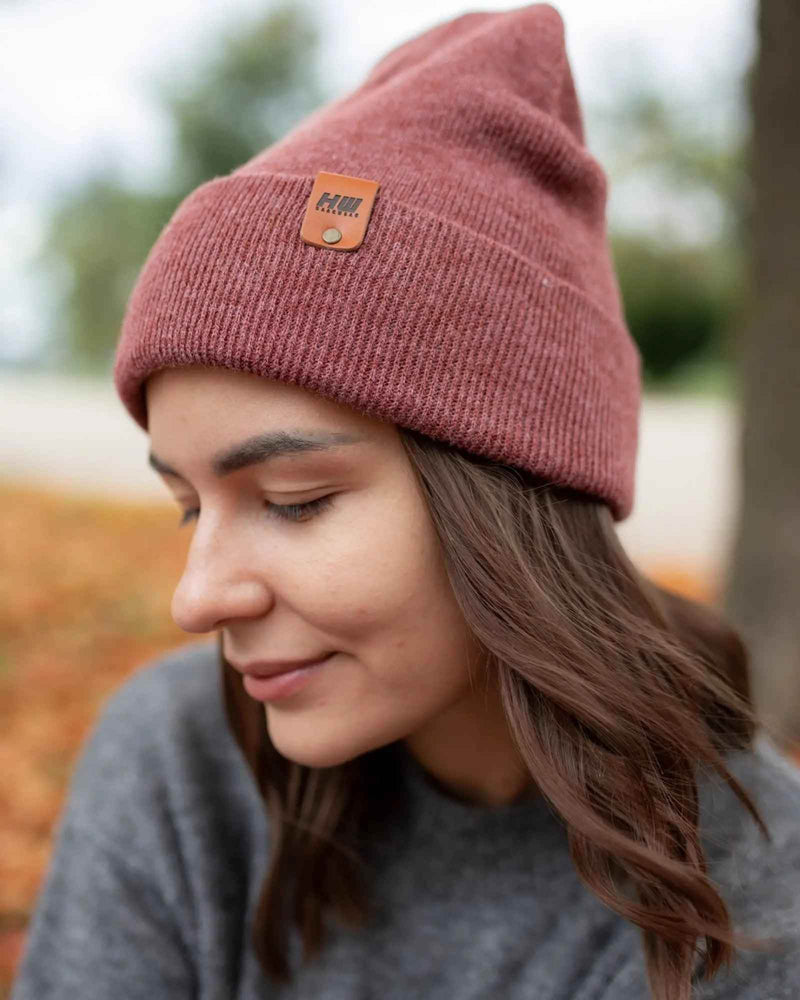HAAKWEAR Knit Beanie - Cuffed Classic Hat in Rusty Burgundy, Made in USA