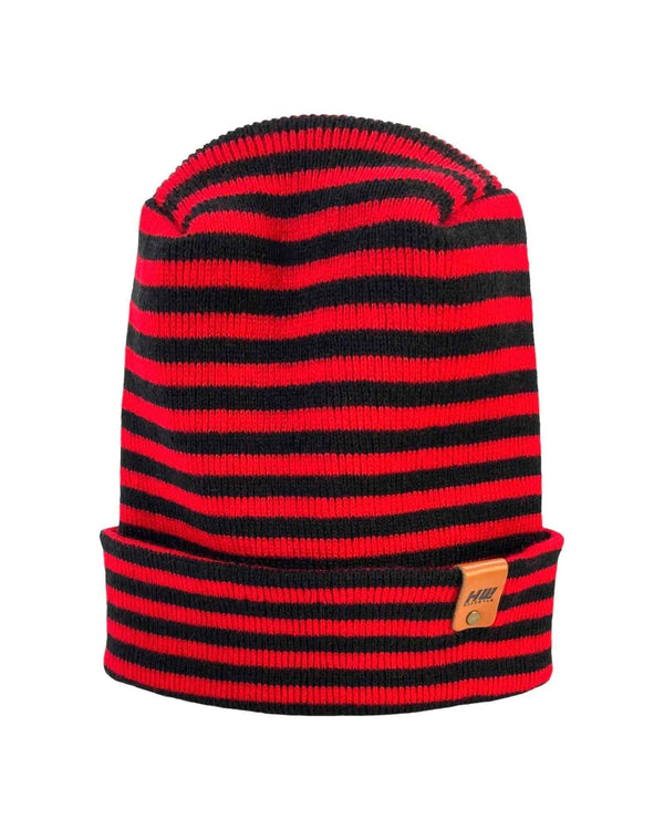 HAAKWEAR H Stitch RORO Cuffed Beanie (Patent Pending Design) Black / Red, Made in USA