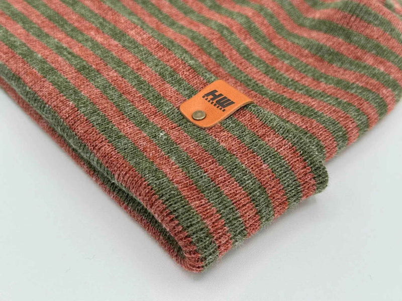 HAAKWEAR H Stitch RORO Cuffed Beanie (Patened Design) Burgundy / Green, Made in USA