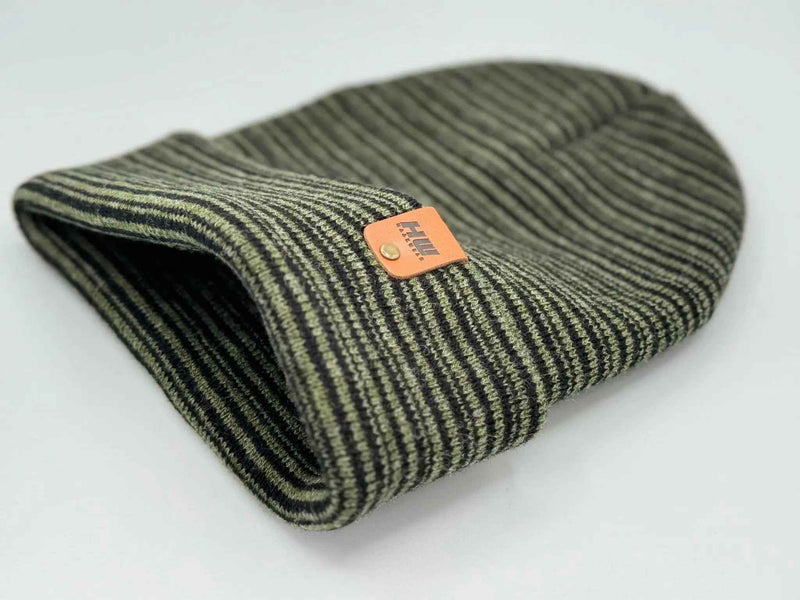 HAAKWEAR Traditional Contrast Cuffed Beanie - Black / Green, Made in USA