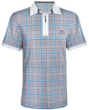 Tattoo Golf: Men's HT Plaid Cool-Stretch Golf Shirt - Blue/Grey Clothing