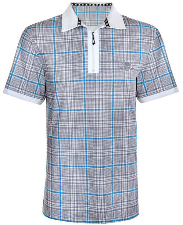 Tattoo Golf: Men's HT Plaid Cool-Stretch Golf Shirt - Blue/Grey