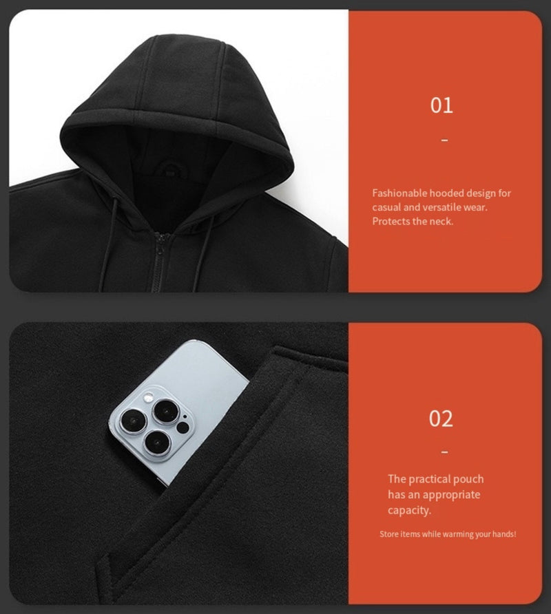 LITEGUEST USB Heated Hoodie 5-Zone Heated Zip-up Hooded Sweatshirt