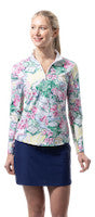 SanSoleil: Ladies Soltek Lux Long Sleeve Print Mock - 900621