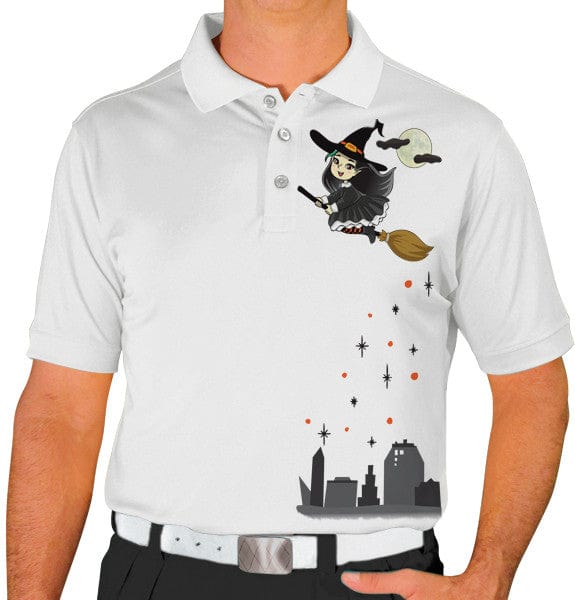 Golf Knickers: Mens Halloween Golf Shirt - Flying Witch Clothing