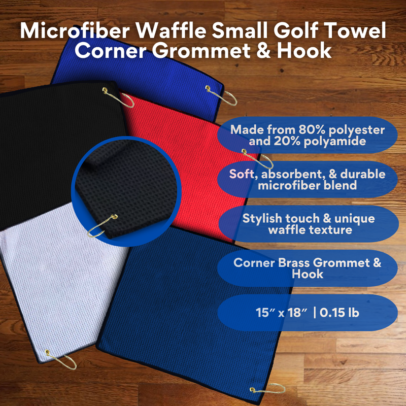 Pro Towels Blankets - Small Microfiber Waffle Golf Towel: Corner Grommet & Hook Pack of 3