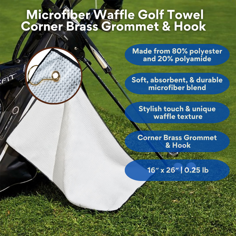 Pro Towels Blankets - Medium Microfiber Waffle Golf Towel: Corner Grommet & Hook Pack of 2