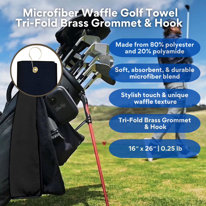 Pro Towels Blankets - Tri-Fold Microfiber Waffle Golf Towel: Grommet & Hook Pack of 2
