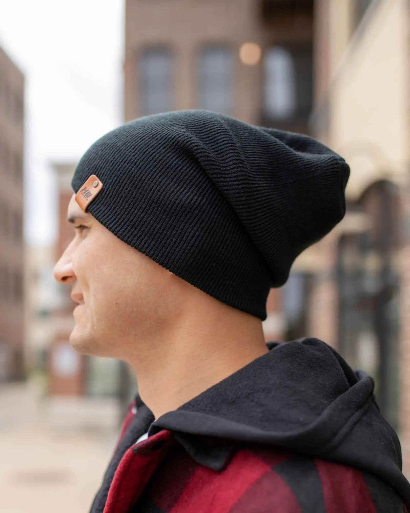 NEW HAAKWEAR H-Stitch Cuffed Beanie - Designed and Made in USA (Patented Design) - Charcoal Black