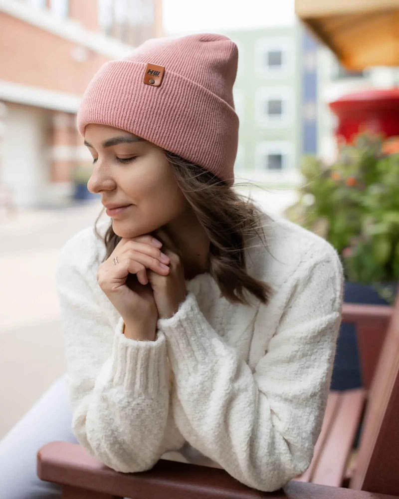 NEW HAAKWEAR H-Stitch Cuffed Beanie - Designed and Made in USA (Patented Design) - Pearl Pink