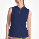NAVY SLEEVELESS QUARTER ZIP TOP
