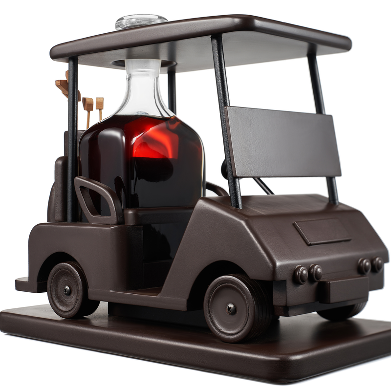 Golf Decanter Whiskey Decanter - The Wine Savant - Brown Mahogany Wood Golf Gifts for Both Men & Women, Golf Accessories, Golfer Gifts, Based on A Replica Golf Cart (600ml Decanter)