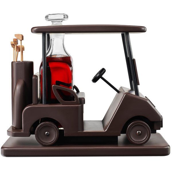 Golf Decanter Whiskey Decanter - The Wine Savant - Brown Mahogany Wood Golf Gifts for Both Men & Women, Golf Accessories, Golfer Gifts, Based on A Replica Golf Cart (600ml Decanter)