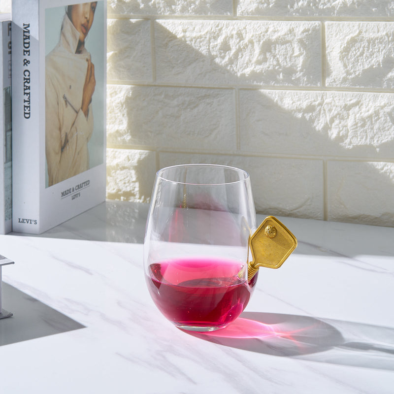 Pickleball Stemless Wine Glasses | Single | Stuck In The Glass Pickle Ball Cocktail Glassware, Player Enthusiast Gift, Crystal Glassware - Gift Idea for Him, Her, Sport Lover, Housewarming (17.5 OZ)