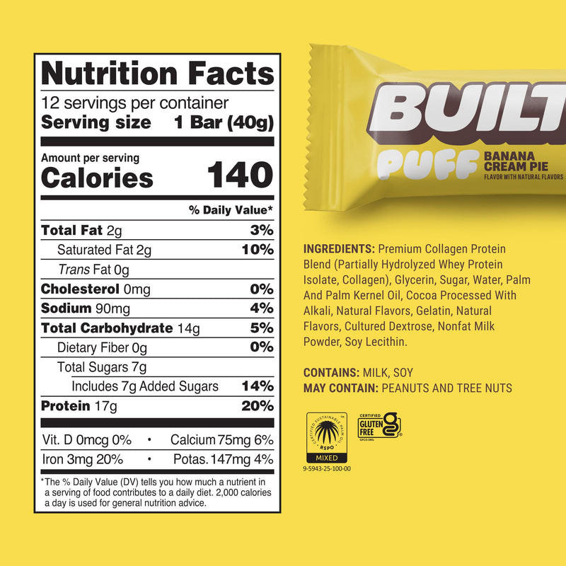Banana Cream Pie Puff Protein Bars (Box of 12) by Built