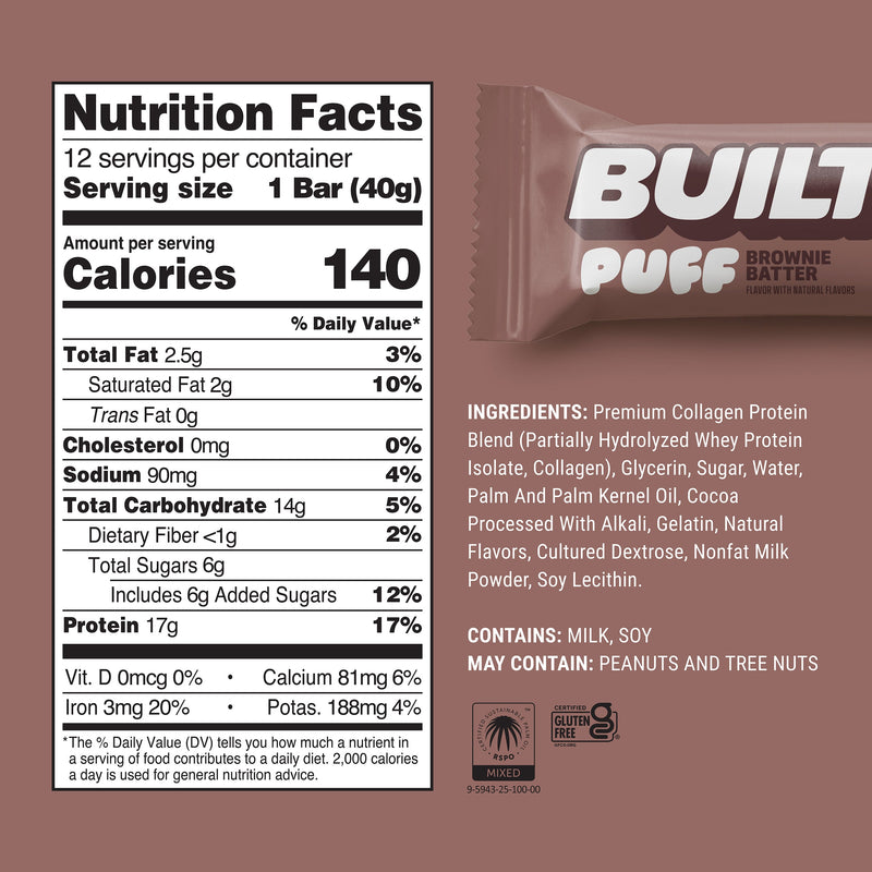 Brownie Batter Puff Protein Bars (Box of 12) by Built