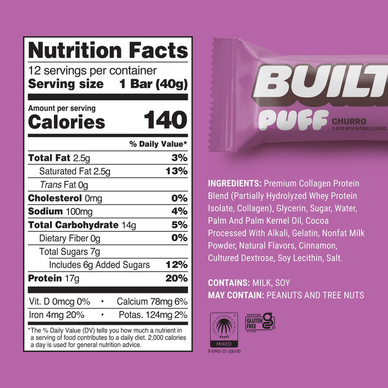 Churro Puff Protein Bars (Box of 12) by Built