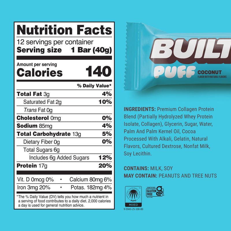 Coconut Puff Protein Bars (Box of 12) by Built