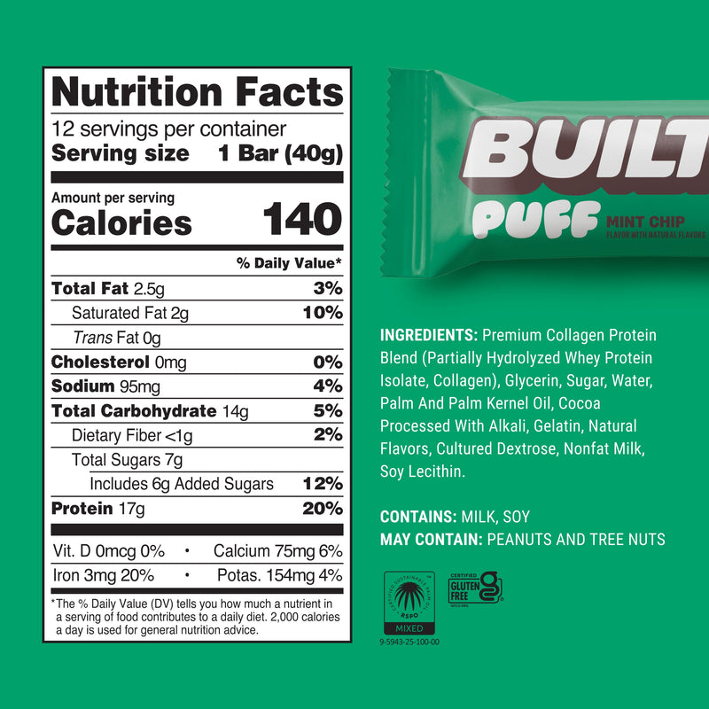 Mint Chip Puff Protein Bars (Box of 12) by Built