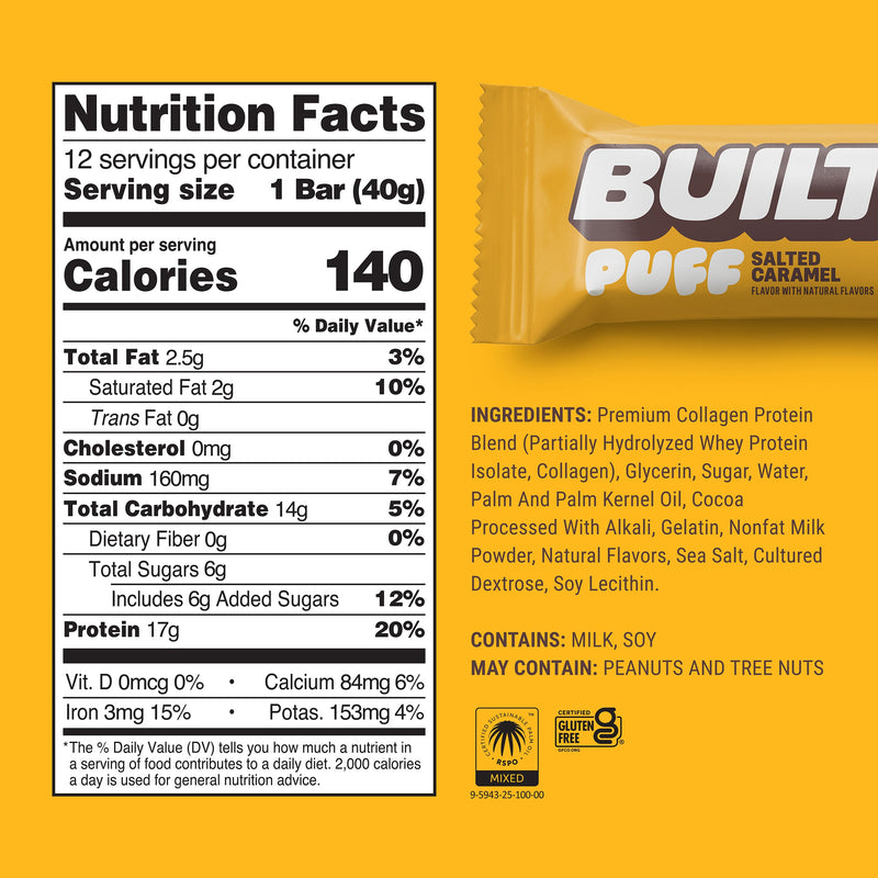 Salted Caramel Puff Protein Bars (Box of 12) by Built