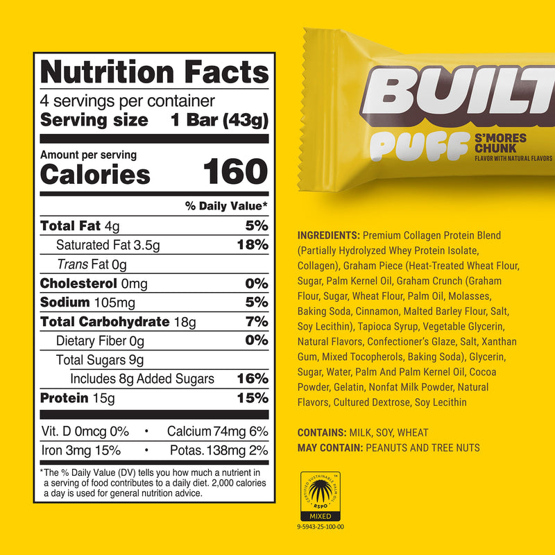 S'mores Chunk Puff Protein Bars (Box of 12) by Built