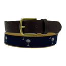 South Carolina Crescent Moon Palmetto Navy on Khaki Belt by Charleston Belt
