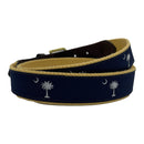South Carolina Crescent Moon Palmetto Navy on Khaki Belt by Charleston Belt